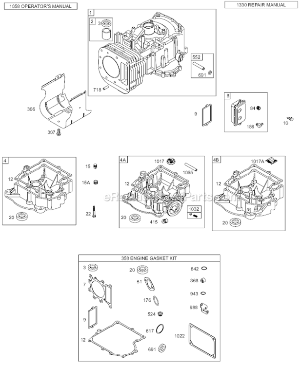 Page A Diagram and Parts List for 311707 0132-E1 Briggs and Stratton Engine